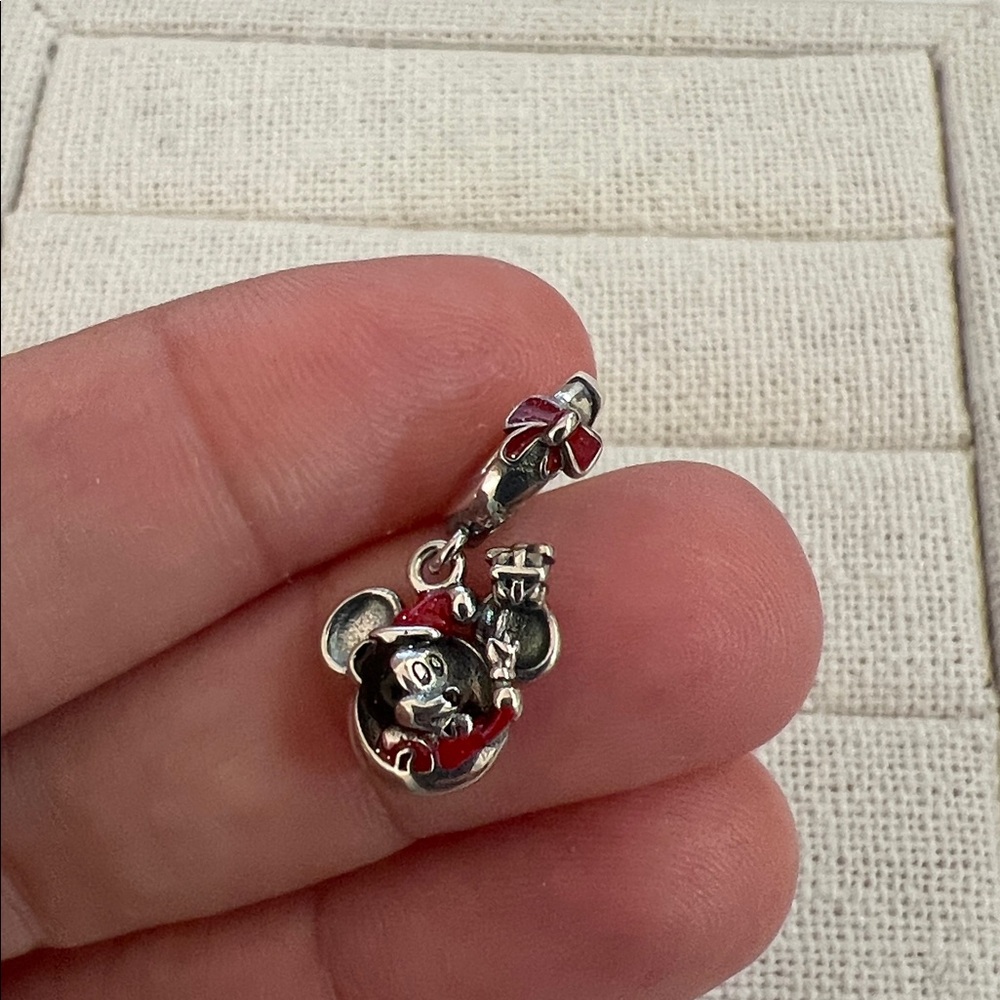 Santa Mickey Mouse Ornament Dangle Charm Sterling Silver 925